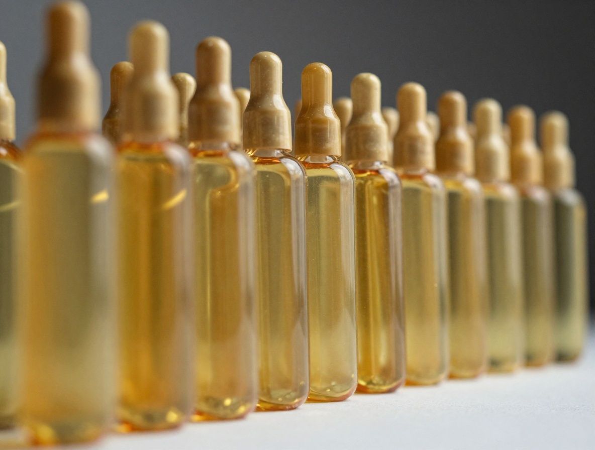 Złote kapsułki z retinolem i olejkiem witaminowym na ciemnej kamiennej powierzchni — gładkie, połyskujące kapsułki tworzące geometryczny wzór z miękkim ciepłym oświetleniem